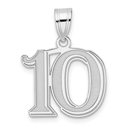 14K White Gold Polished Etched Number 10 Pendant