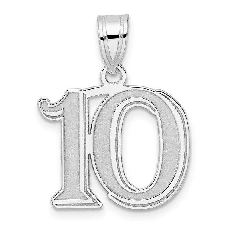 14K White Gold Polished Etched Number 10 Pendant
