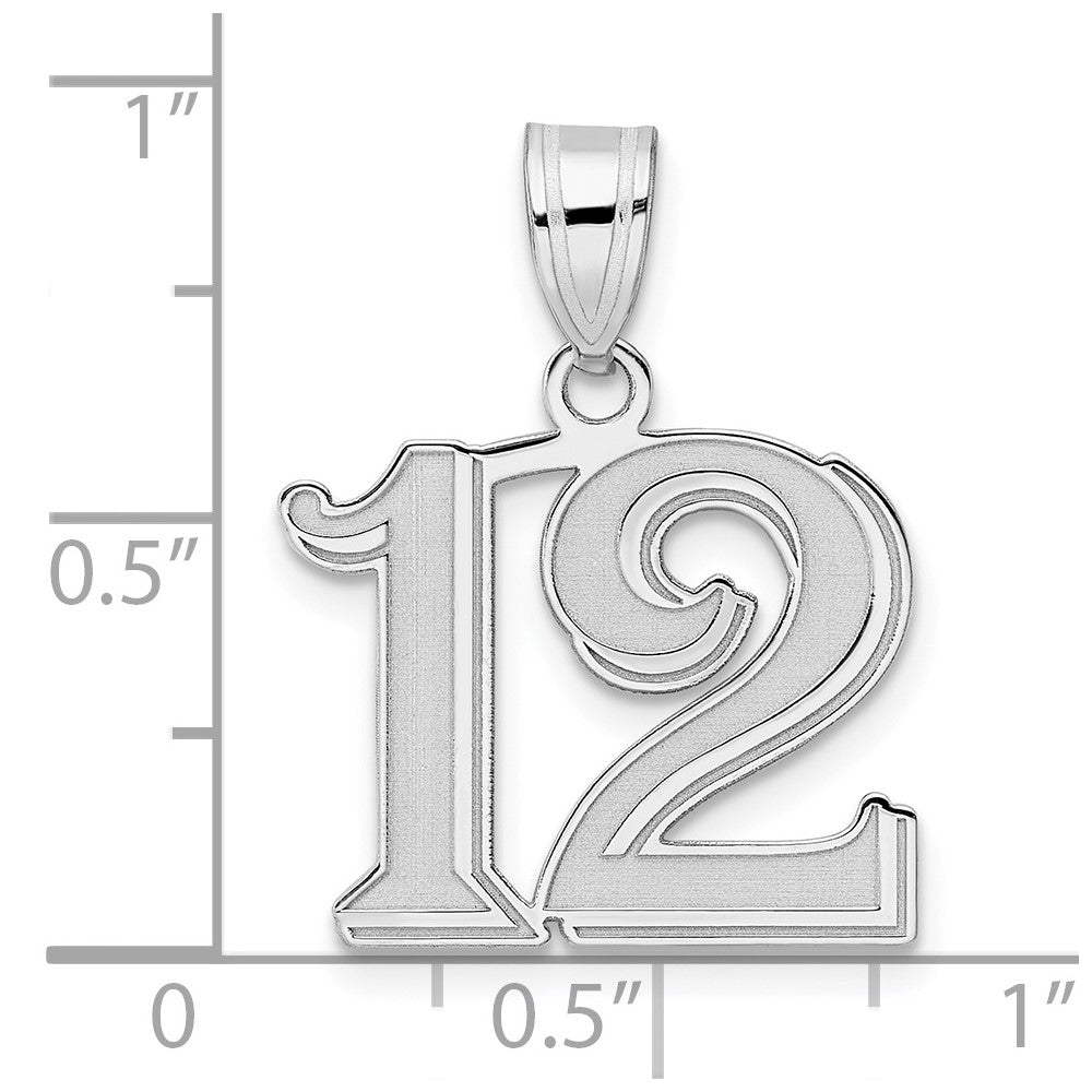 14K White Gold Polished Etched Number 12 Pendant