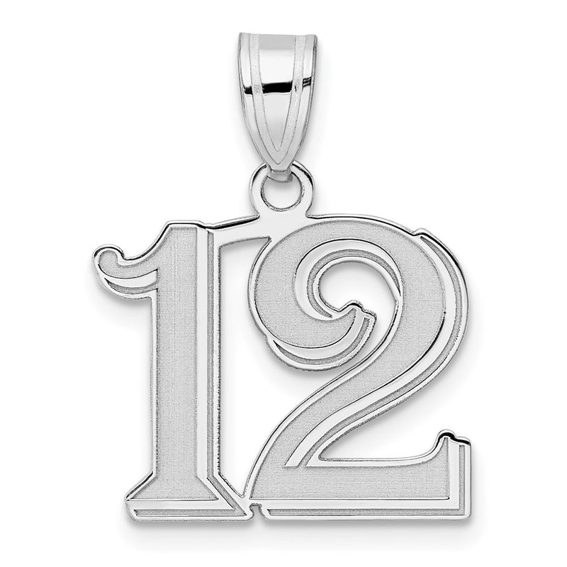 14K White Gold Polished Etched Number 12 Pendant