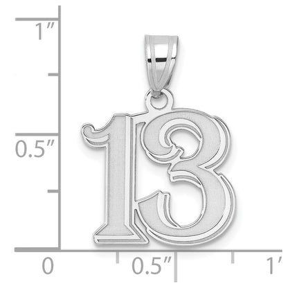 14K White Gold Polished Etched Number 13 Pendant