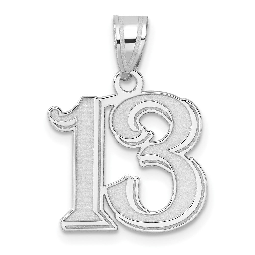 14K White Gold Polished Etched Number 13 Pendant