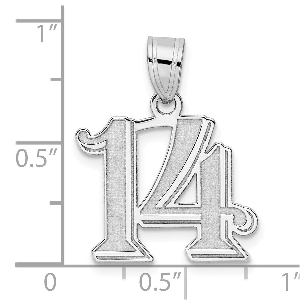14K White Gold Polished Etched Number 14 Pendant