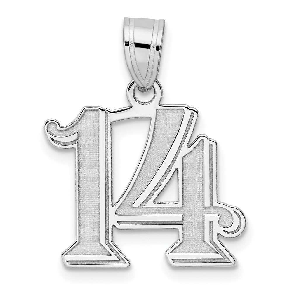14K White Gold Polished Etched Number 14 Pendant
