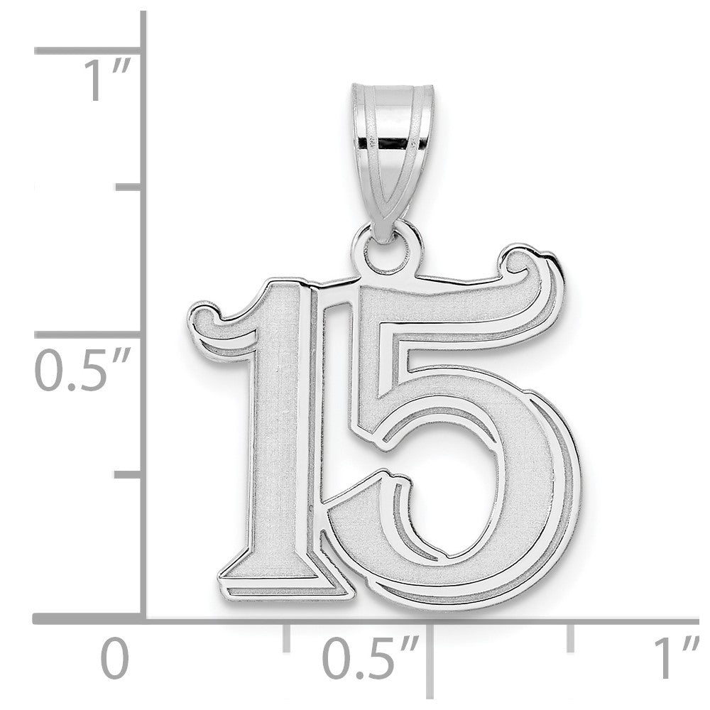 14K White Gold Polished Etched Number 15 Pendant