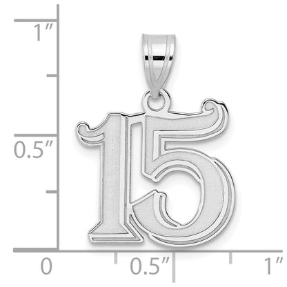 14K White Gold Polished Etched Number 15 Pendant