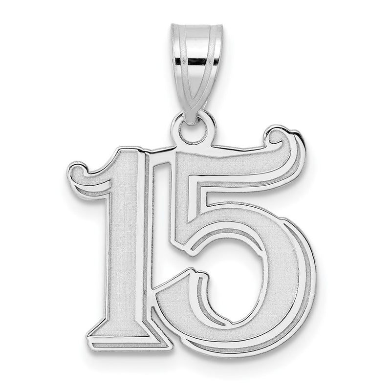 14K White Gold Polished Etched Number 15 Pendant