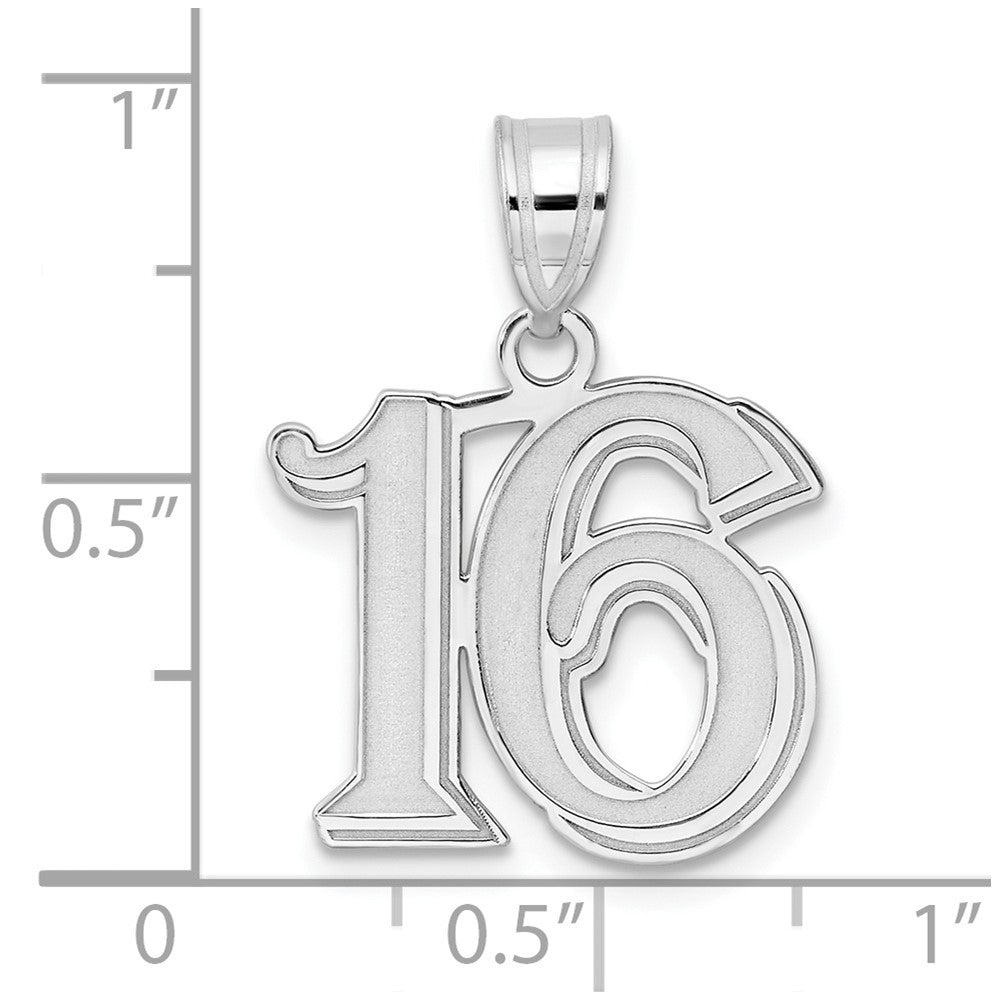 14K White Gold Polished Etched Number 16 Pendant