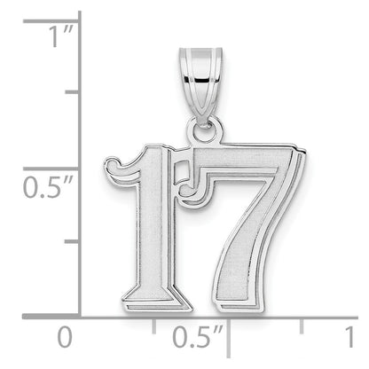 14K White Gold Polished Etched Number 17 Pendant