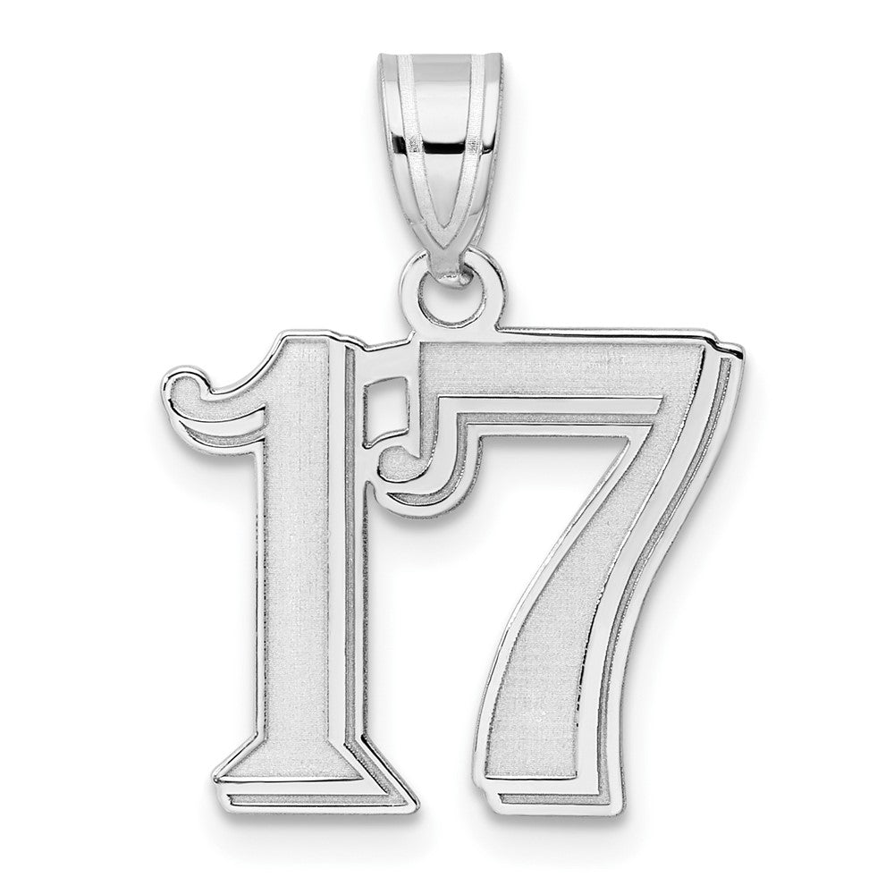 14K White Gold Polished Etched Number 17 Pendant