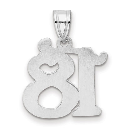 14K White Gold Polished Etched Number 18 Pendant