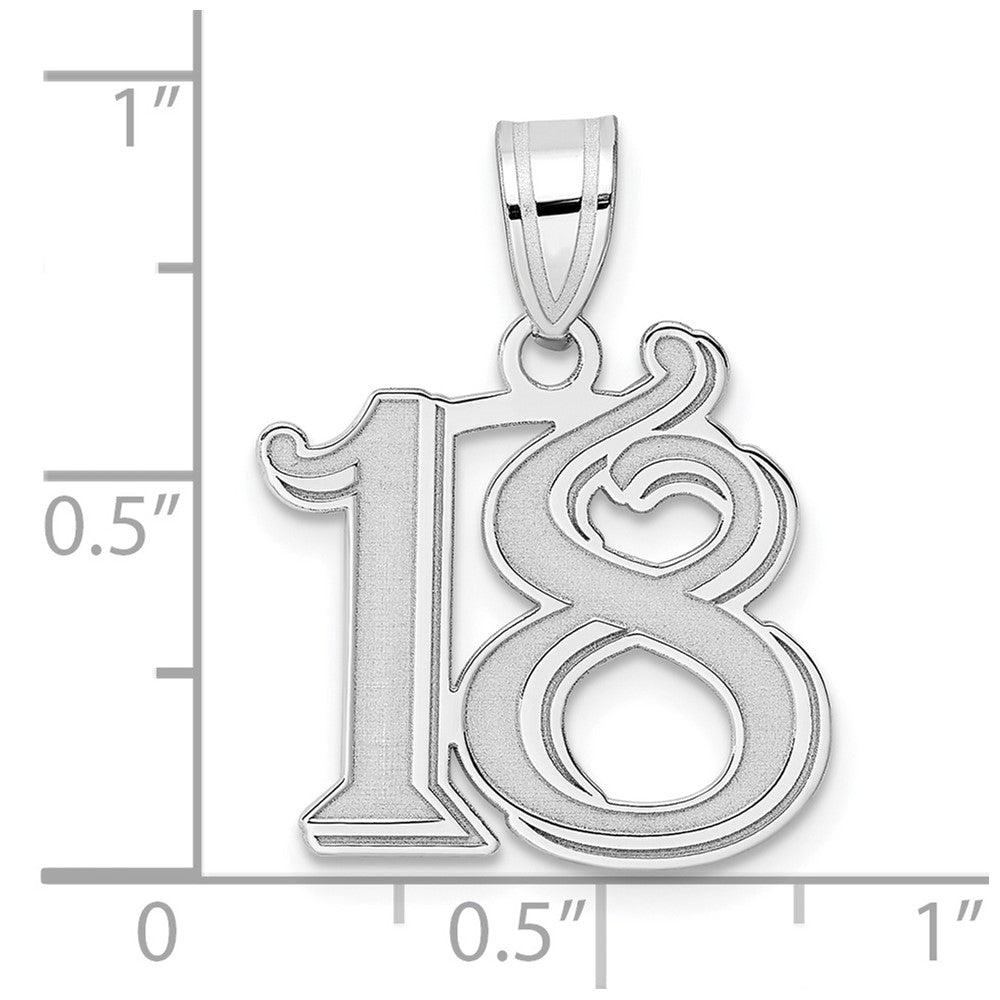 14K White Gold Polished Etched Number 18 Pendant