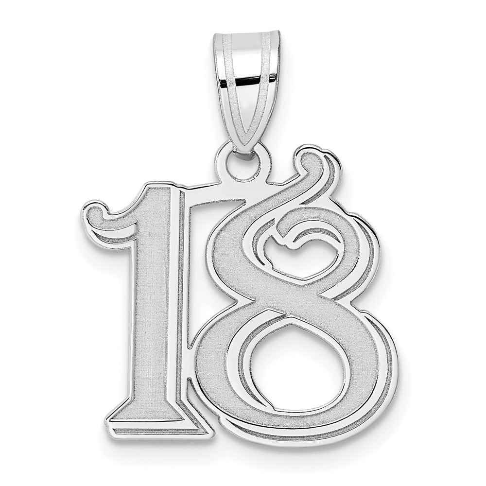 14K White Gold Polished Etched Number 18 Pendant