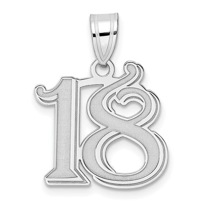 14K White Gold Polished Etched Number 18 Pendant