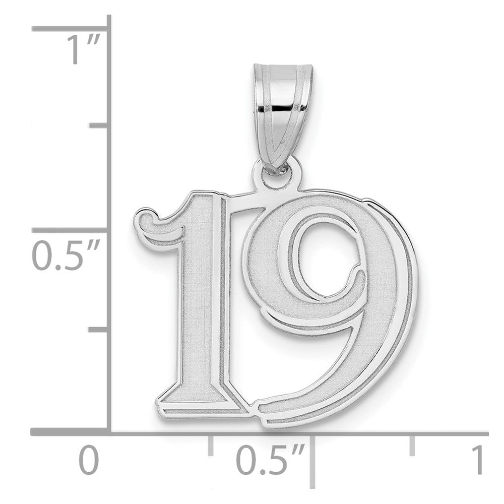 14K White Gold Polished Etched Number 19 Pendant