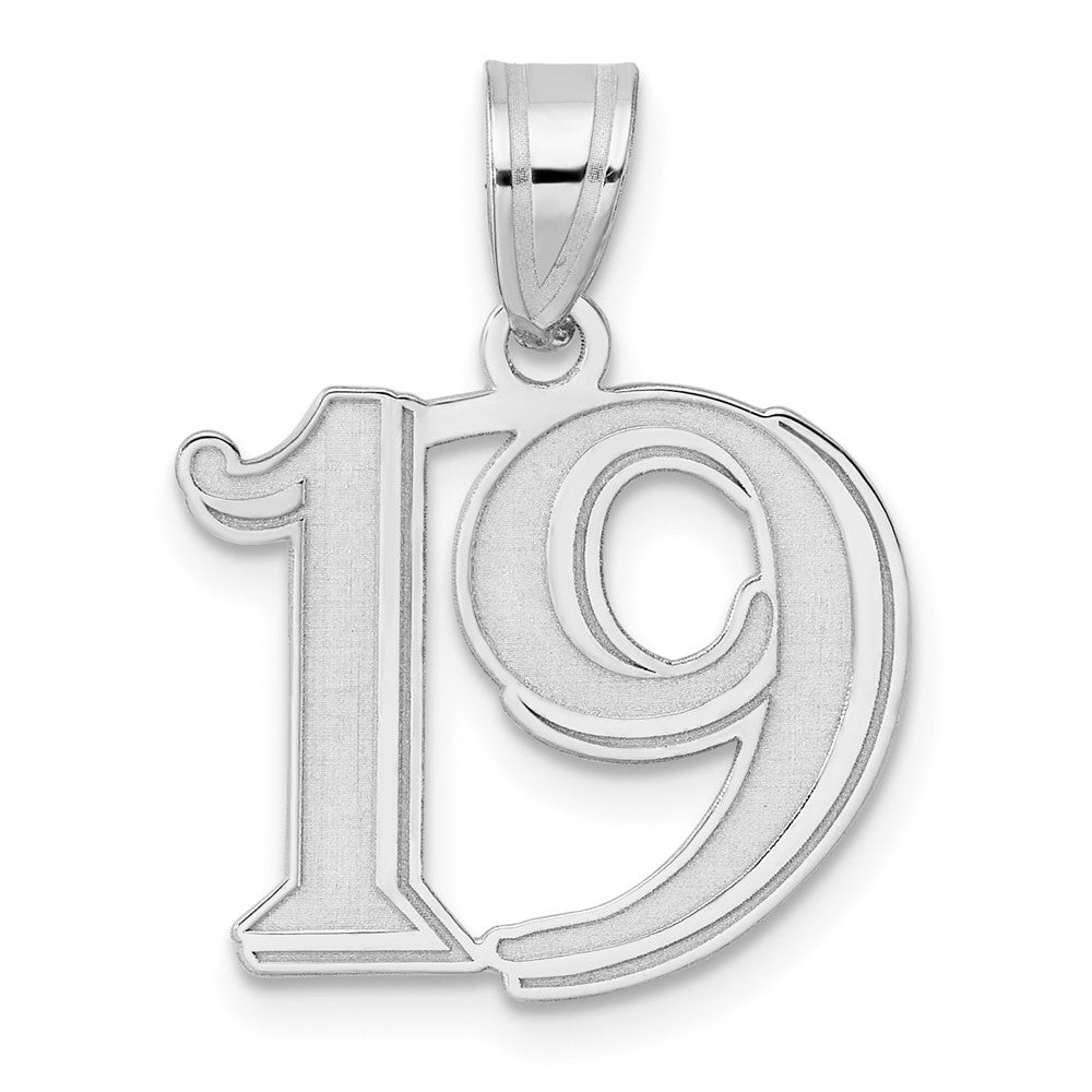14K White Gold Polished Etched Number 19 Pendant