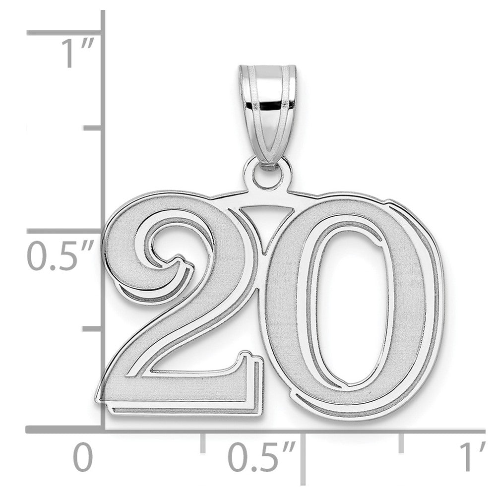 14K White Gold Polished Etched Number 20 Pendant