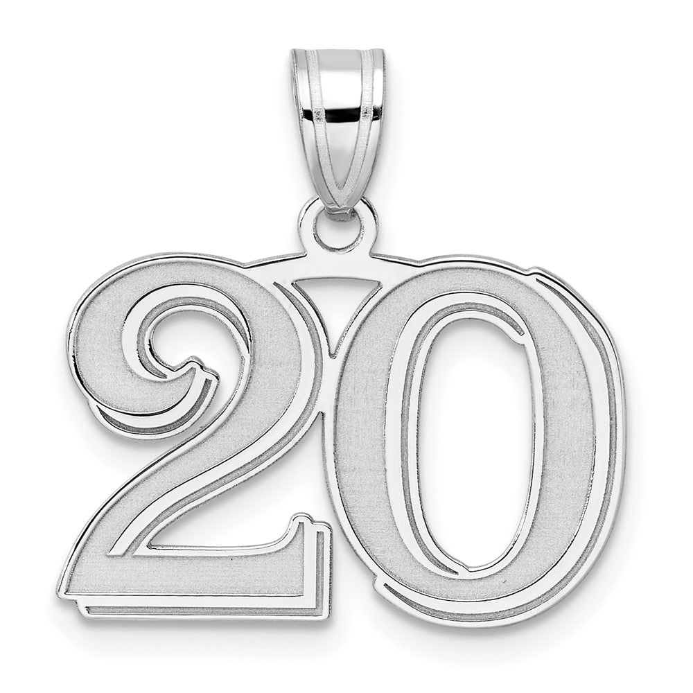 14K White Gold Polished Etched Number 20 Pendant