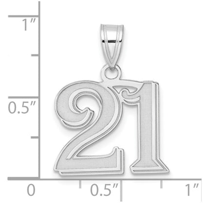 14K White Gold Polished Etched Number 21 Pendant