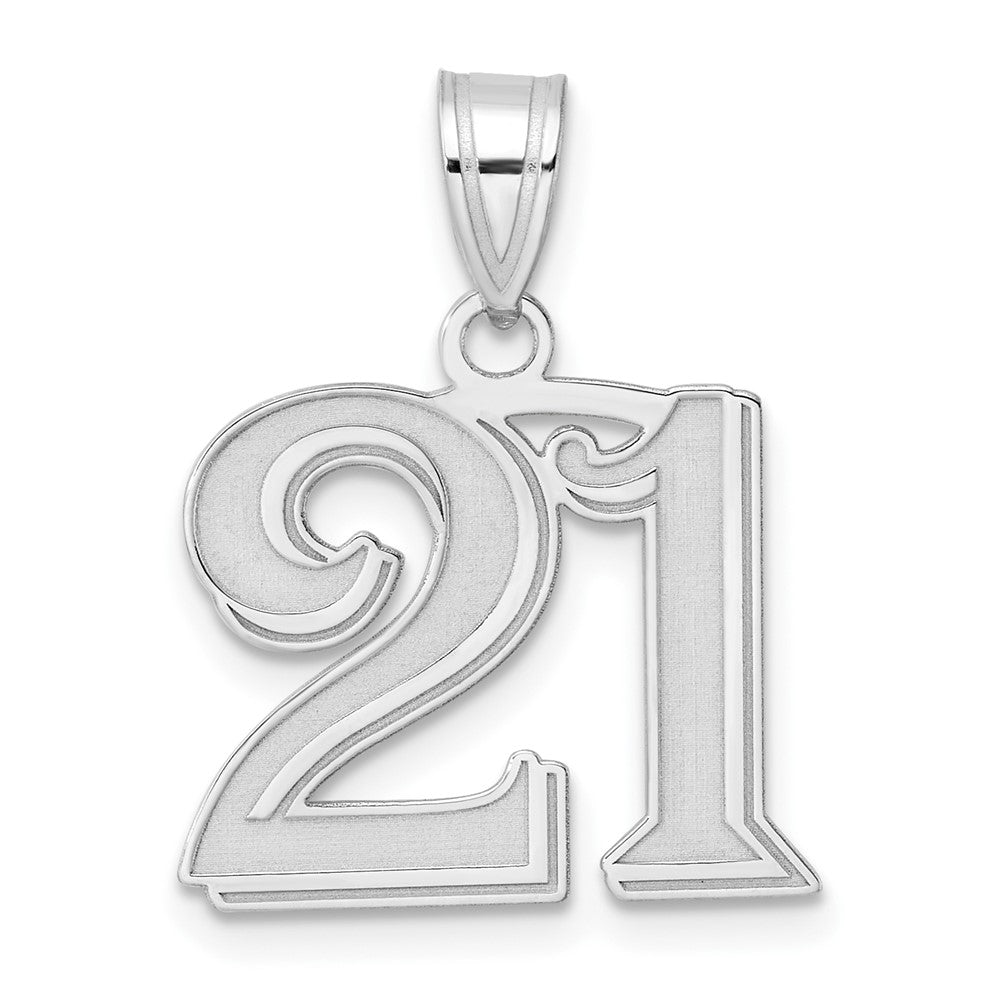 14K White Gold Polished Etched Number 21 Pendant