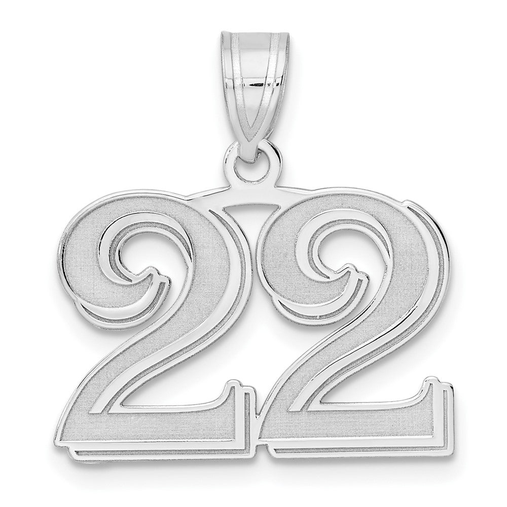 14K White Gold Polished Etched Number 22 Pendant