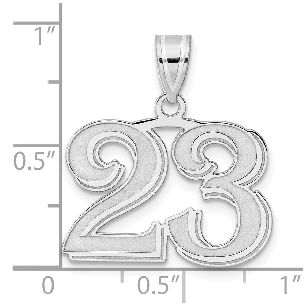 14K White Gold Polished Etched Number 23 Pendant