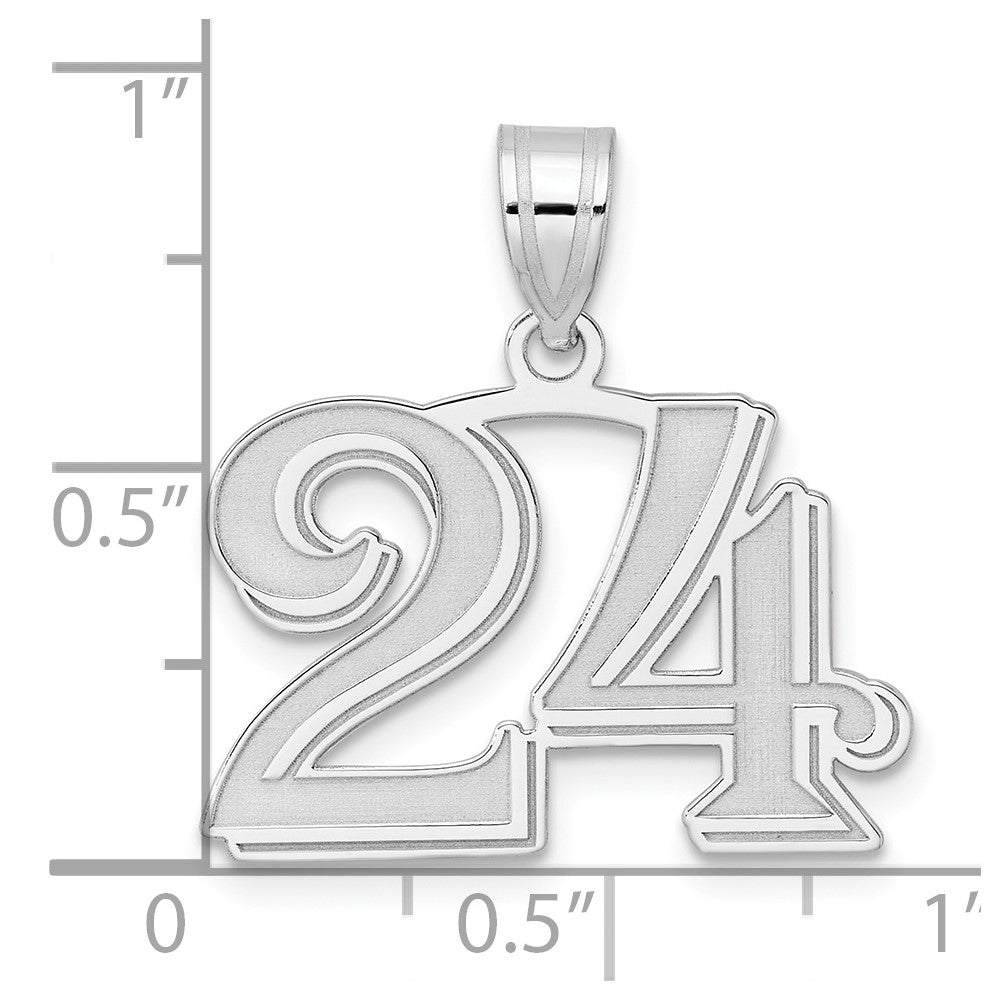14K White Gold Polished Etched Number 24 Pendant