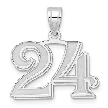 14K White Gold Polished Etched Number 24 Pendant