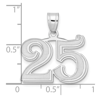 14K White Gold Polished Etched Number 25 Pendant
