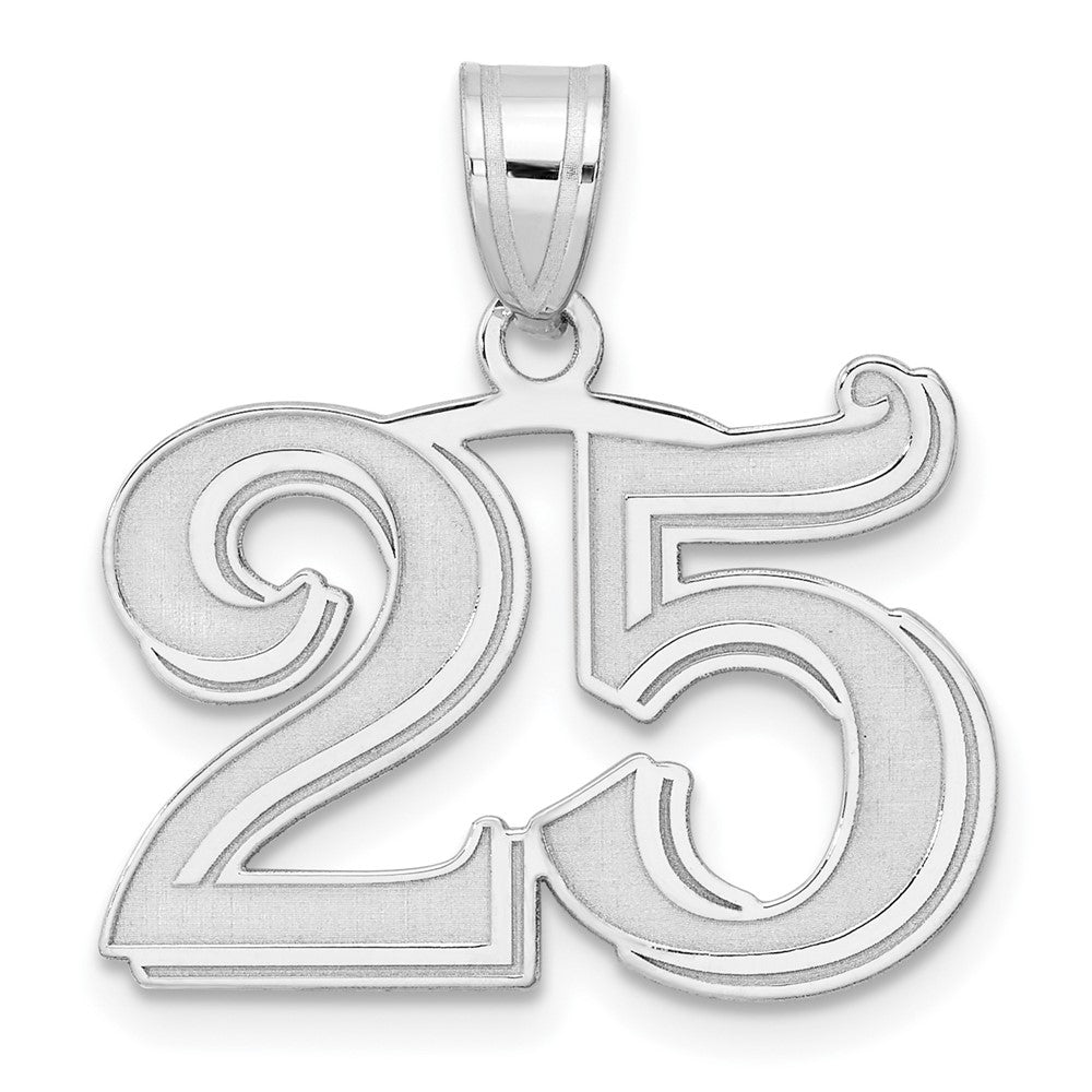 14K White Gold Polished Etched Number 25 Pendant