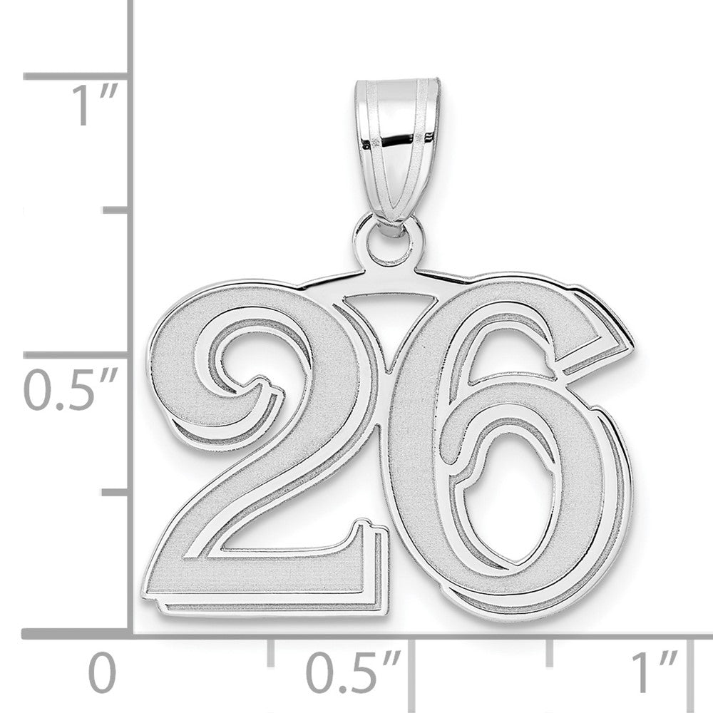 14K White Gold Polished Etched Number 26 Pendant