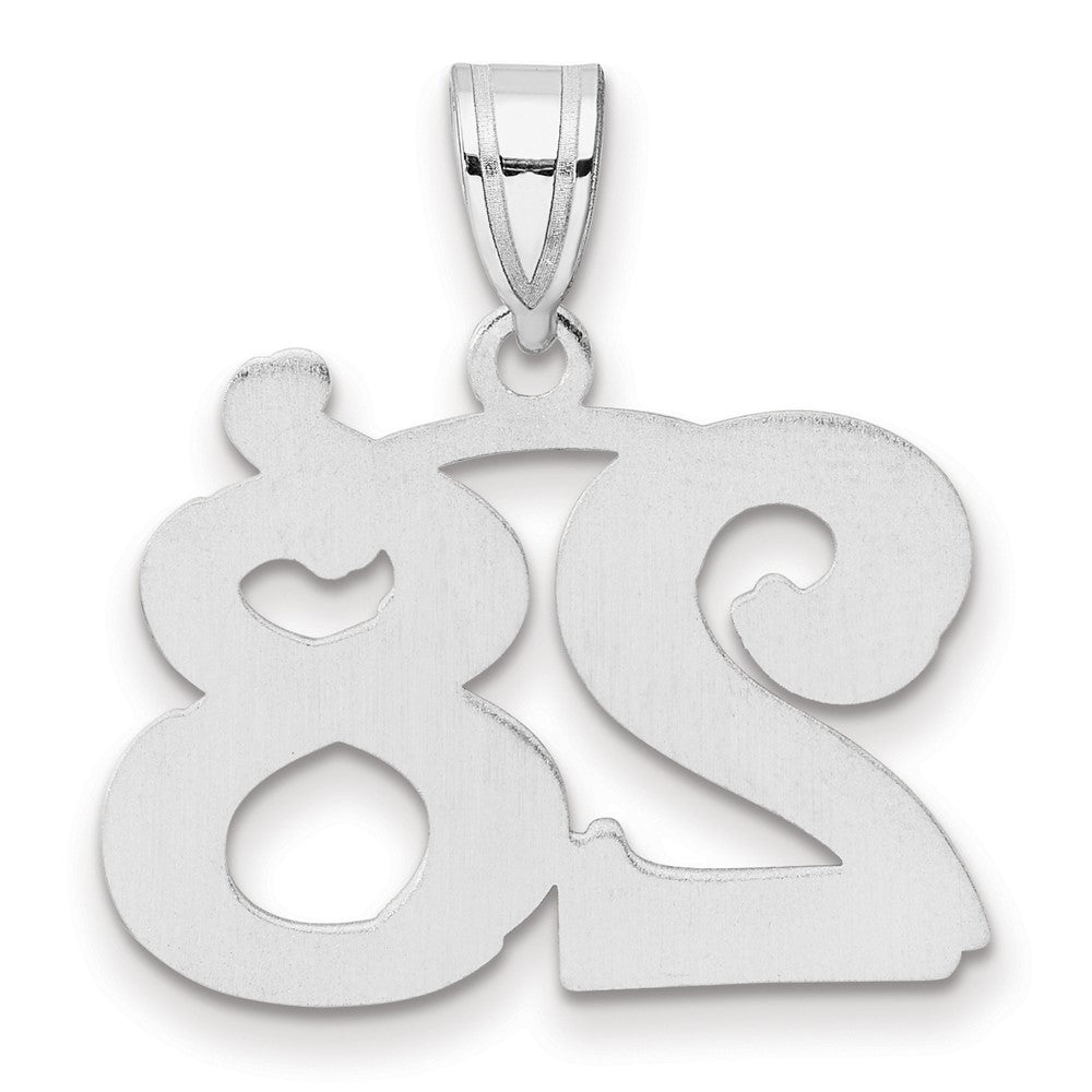 14K White Gold Polished Etched Number 28 Pendant