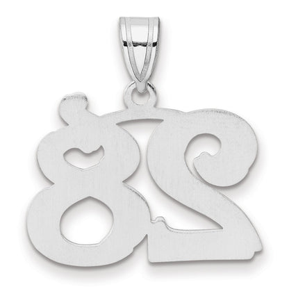 14K White Gold Polished Etched Number 28 Pendant
