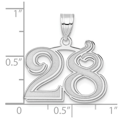14K White Gold Polished Etched Number 28 Pendant