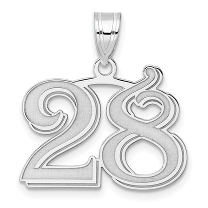 14K White Gold Polished Etched Number 28 Pendant
