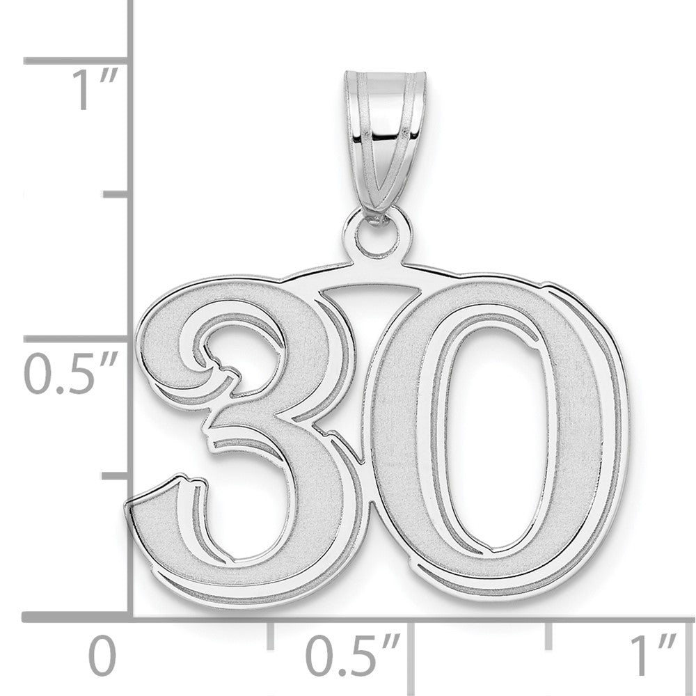 14K White Gold Polished Etched Number 30 Pendant