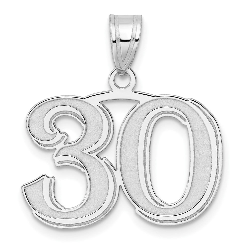 14K White Gold Polished Etched Number 30 Pendant