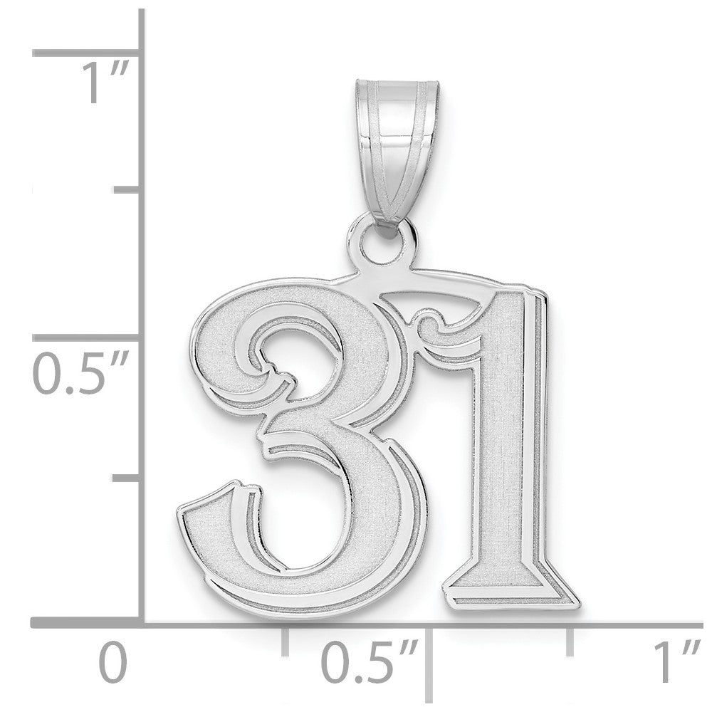 14K White Gold Polished Etched Number 31 Pendant