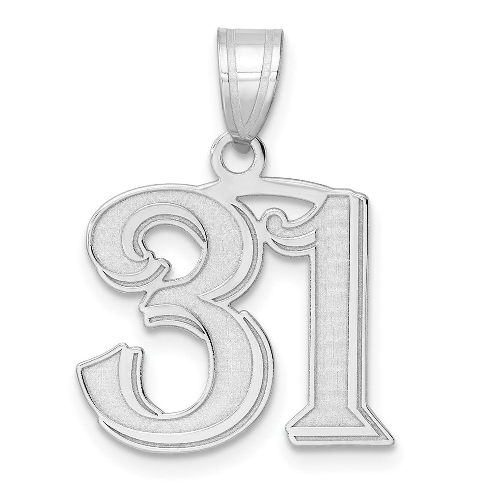 14K White Gold Polished Etched Number 31 Pendant