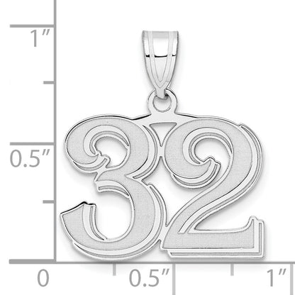 14K White Gold Polished Etched Number 32 Pendant