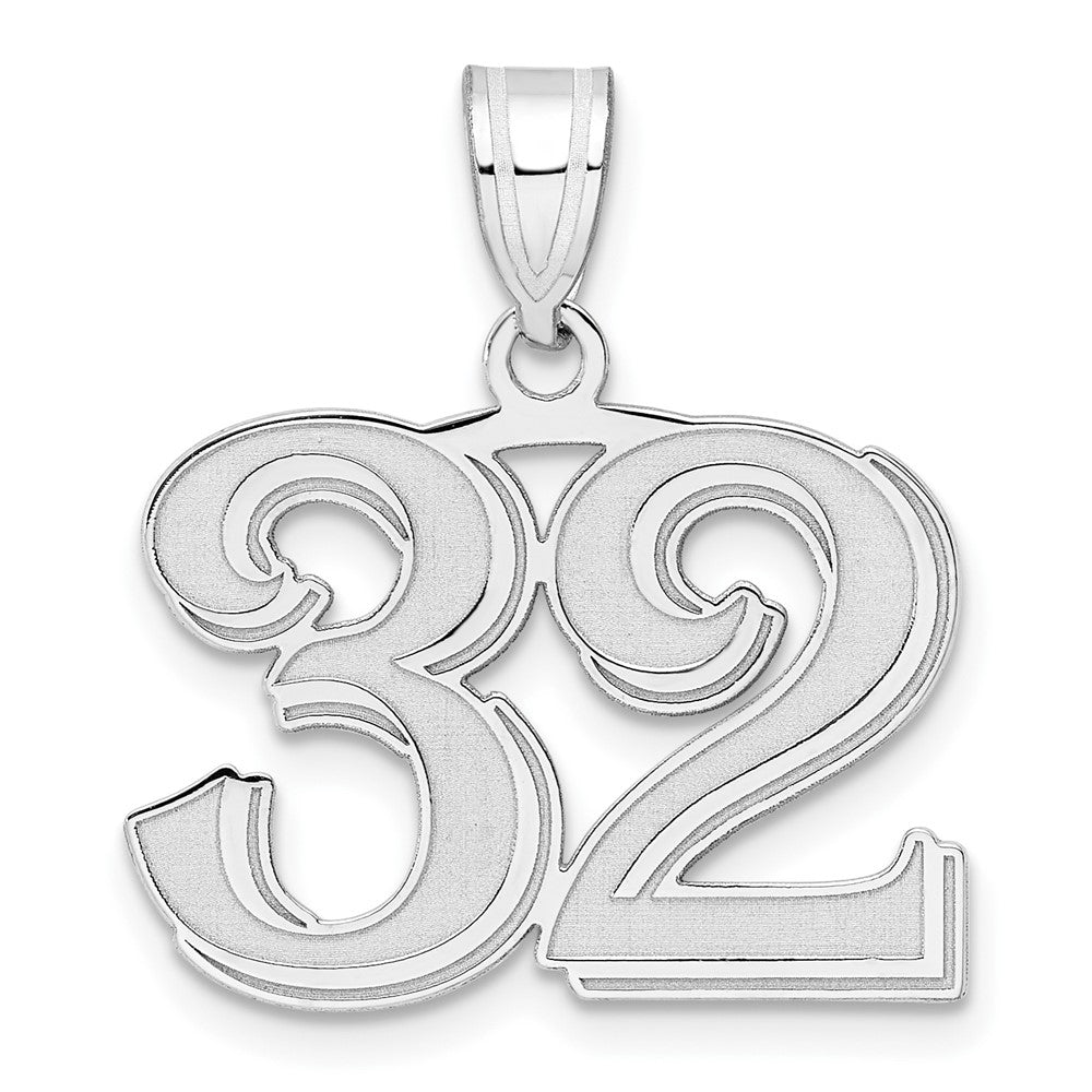 14K White Gold Polished Etched Number 32 Pendant