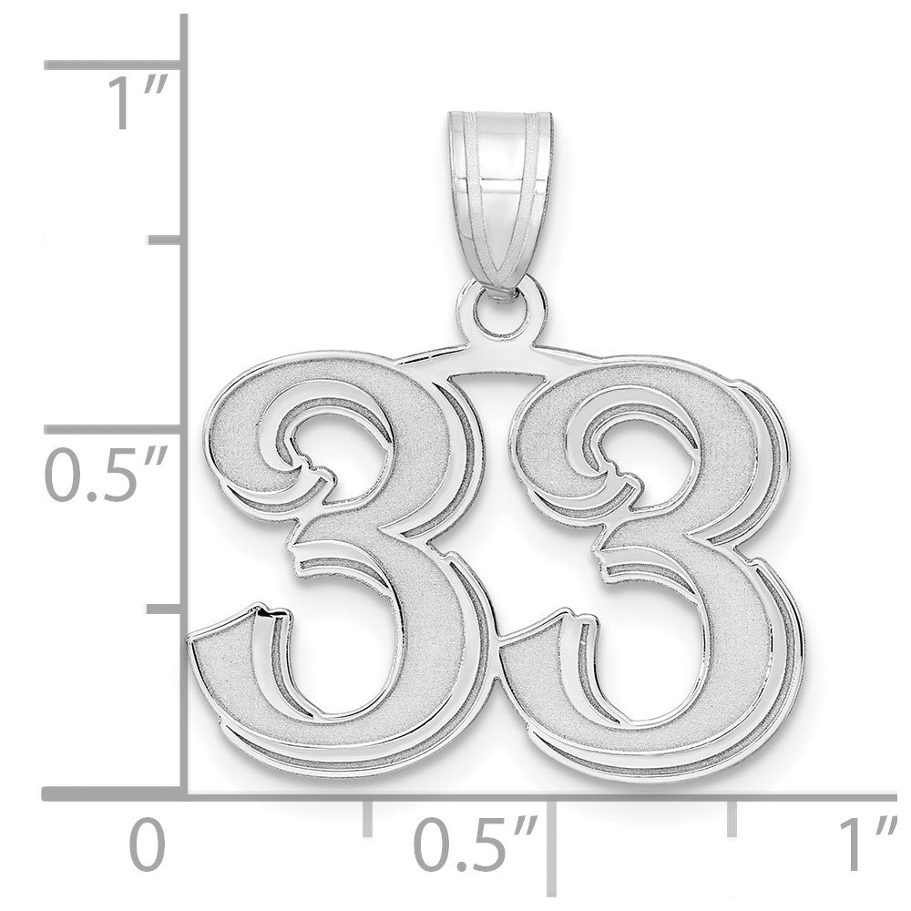 14K White Gold Polished Etched Number 33 Pendant