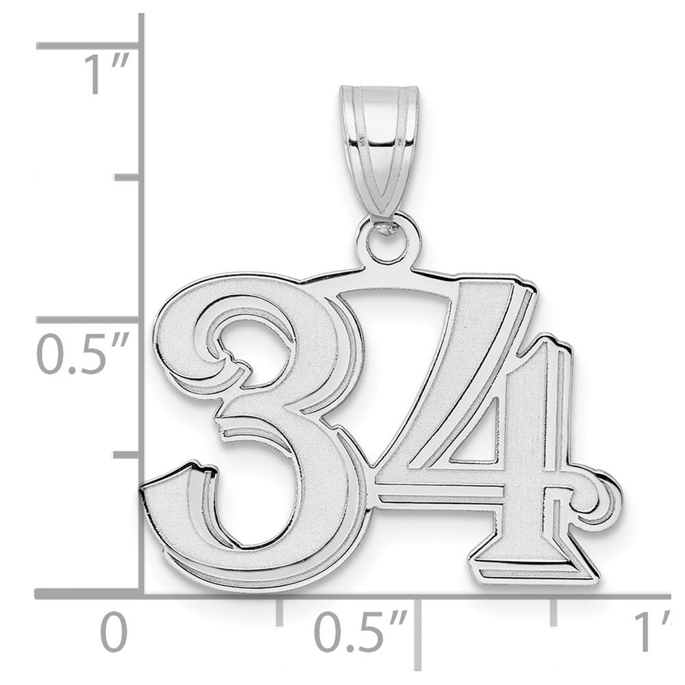 14K White Gold Polished Etched Number 34 Pendant