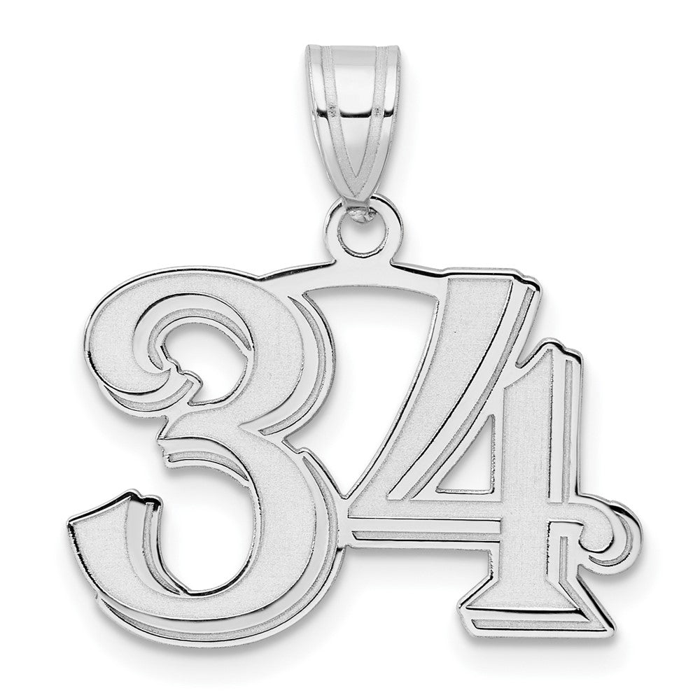 14K White Gold Polished Etched Number 34 Pendant