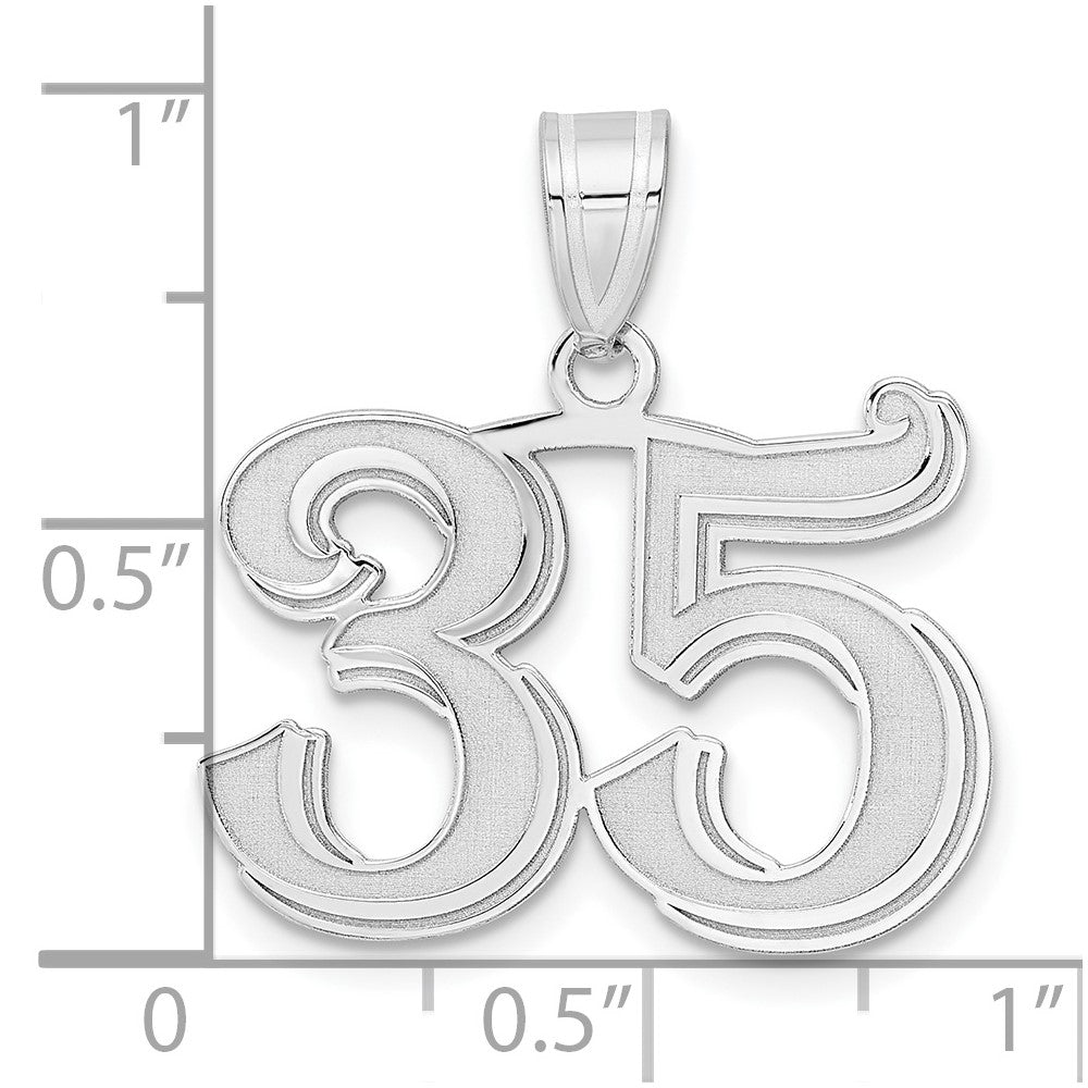 14K White Gold Polished Etched Number 35 Pendant
