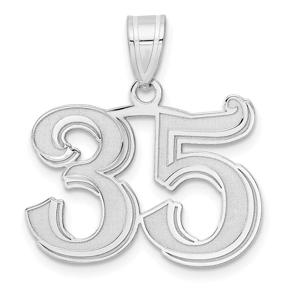 14K White Gold Polished Etched Number 35 Pendant