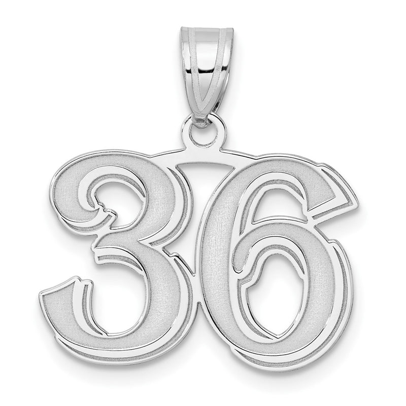 14K White Gold Polished Etched Number 36 Pendant