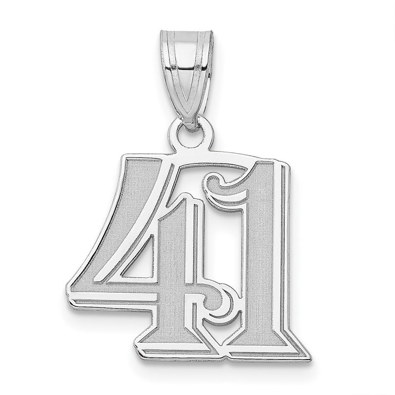 14K White Gold Polished Etched Number 41 Pendant