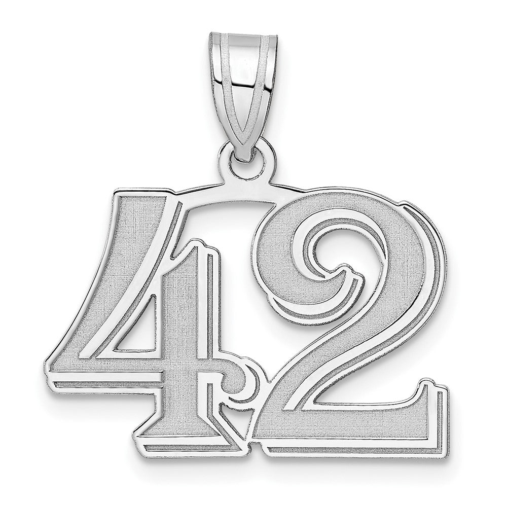 14K White Gold Polished Etched Number 42 Pendant