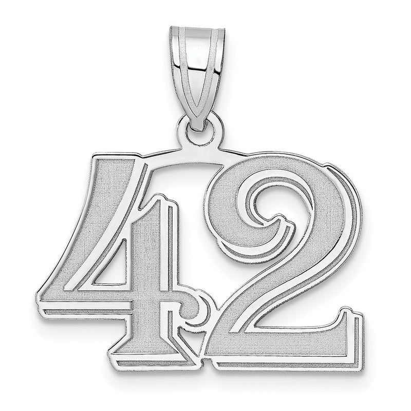 14K White Gold Polished Etched Number 42 Pendant